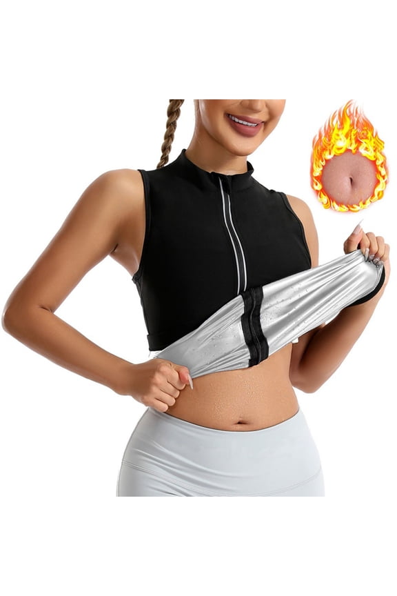 Sauna Suit for Women Hot Sweat Suit Sauna Vest Sweat Body Shaper Zipper Tank Top Workout Shirt S-3XL