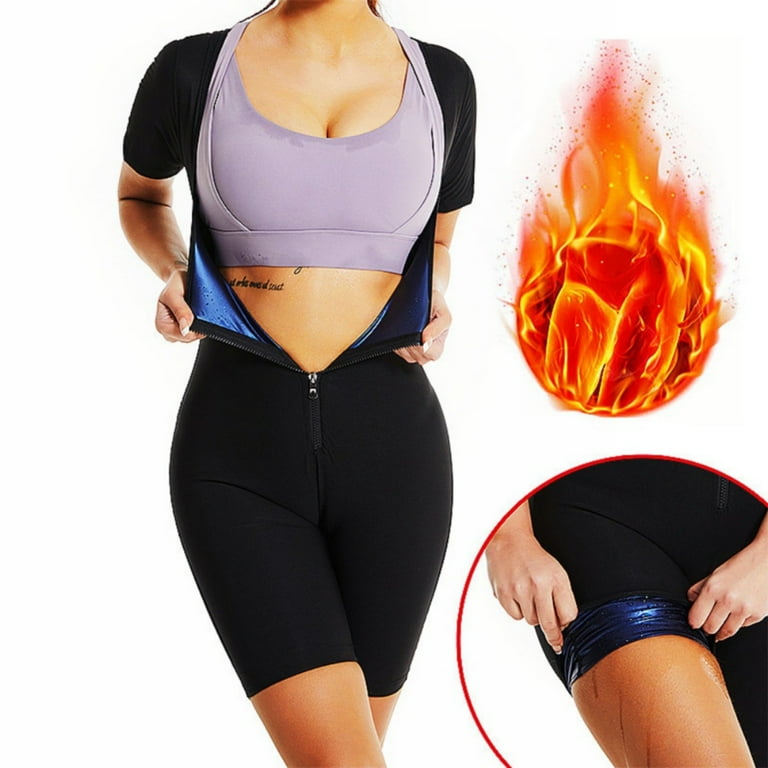 WBQ Short Sleeve Jumpsuit One Piece Women Sweat Vest Waist Trainer 3 in 1 Slimming Full Body Shaper Sauna Suit Workout Tops S 3XL