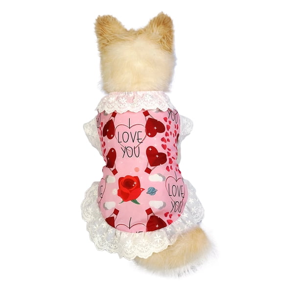 WBQ Small Dog Dress, Valentines Day Dog Lace Dresses for Small Dog Girl, Puppy Holiday Party Clothes Cat Apparel, S-XL