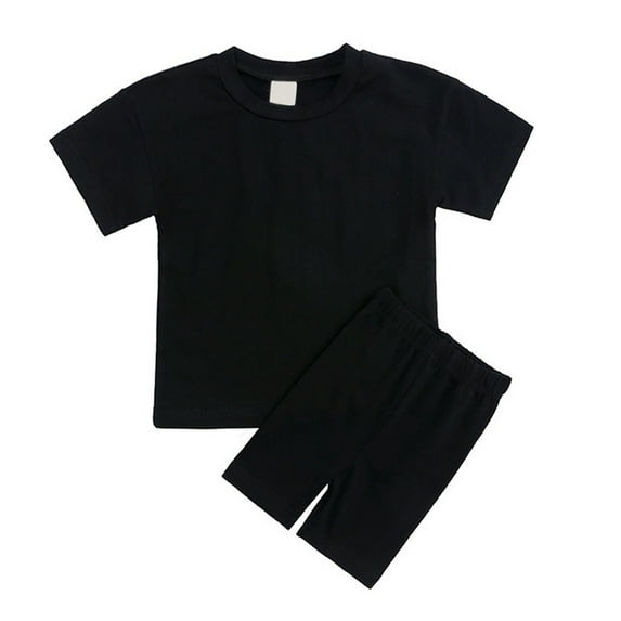 WBQ Summer Outfits For Boys And Girls Solid Crewneck Top T-Shirt & Biker Shorts Set 2 Piece Tracksuit Size 9M To 13T.