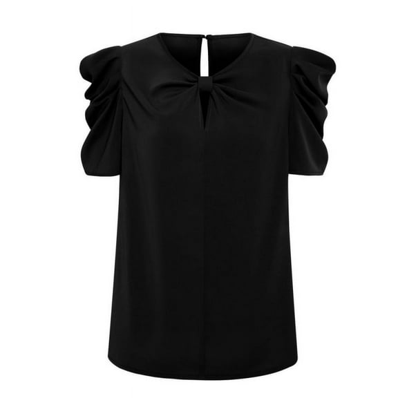 WBQ Summer Women's Solid Color Puff Sleeve Bow V-Neck Slim Sweet Fresh Versatile Base Shirt S-2XL Size