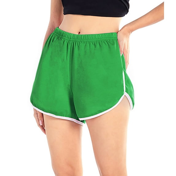 WBQ Teen Girls Performance Running Short,Elastic High Waistband Casual Gym Shorts for Workout Yoga Fitness Sports Shorts Athletic Shorts Plain Lounge Short Pants,Short Sweatpants,S-4XL Green