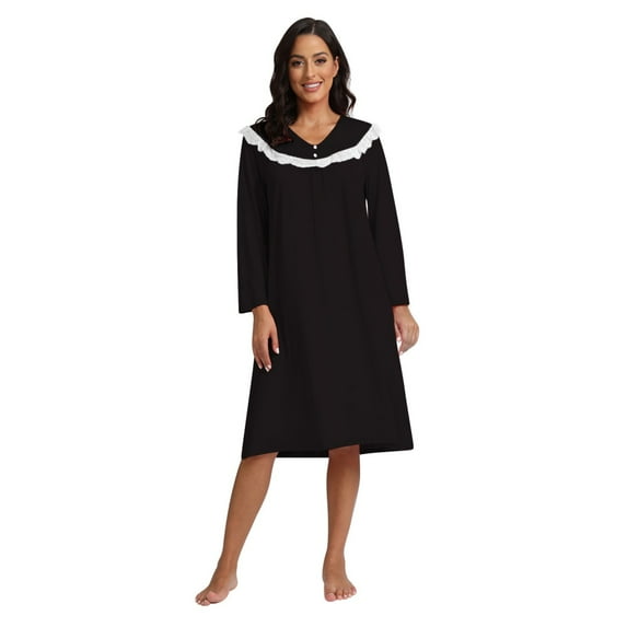 WBQ Victorian Princess Style Long Nightgown for Women Vintage Palace Sleepwear Black Tag L/US 10