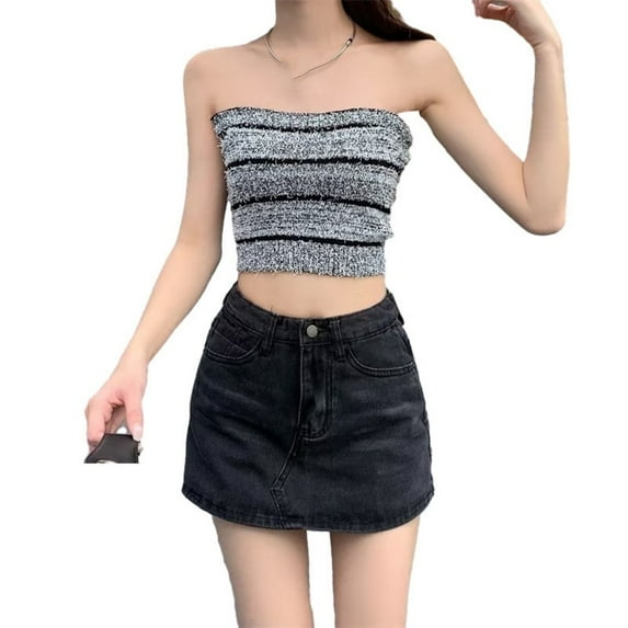 WBQ Women Denim High Waisted Pants Skirt, A-Type Fashion Slim Fit Short Skirt, S-2XL