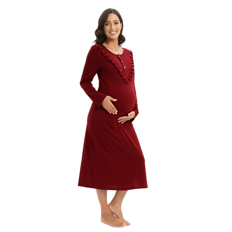 WBQ Women Long Sleeve Nightgown Ruffle Nursing Nightgown Breastfeeding  Sleep Dress Red Tag 3XL/US 16