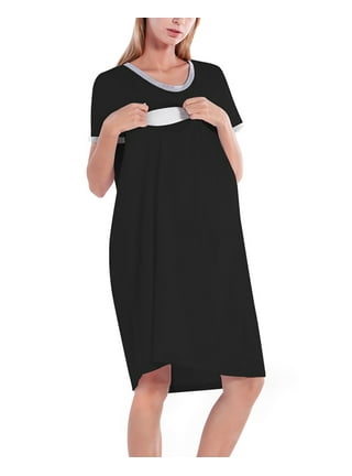 Marvmys Maternity Nightdress For Hospital Breastfeeding Nightwear 3/4  Length Sleeves Nursing Nightgown Button Down Sleep Shirt V Neck Pajama Soft  Loungwear For Pregnant Women A-black XXL