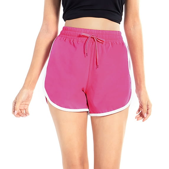 WBQ Women Running Short,Elastic High Waistband with Drawstring Casual Gym Shorts for Workout Yoga Fitness Sports Shorts Athletic Shorts Plain Lounge Short Pants,Short Sweatpants,S-4XL Pink