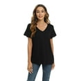 thumbnail image 1 of WBQ Women Shirts V Neck Short Sleeve Cotton Tops T-Shirt Basic Tees, 1 of 8