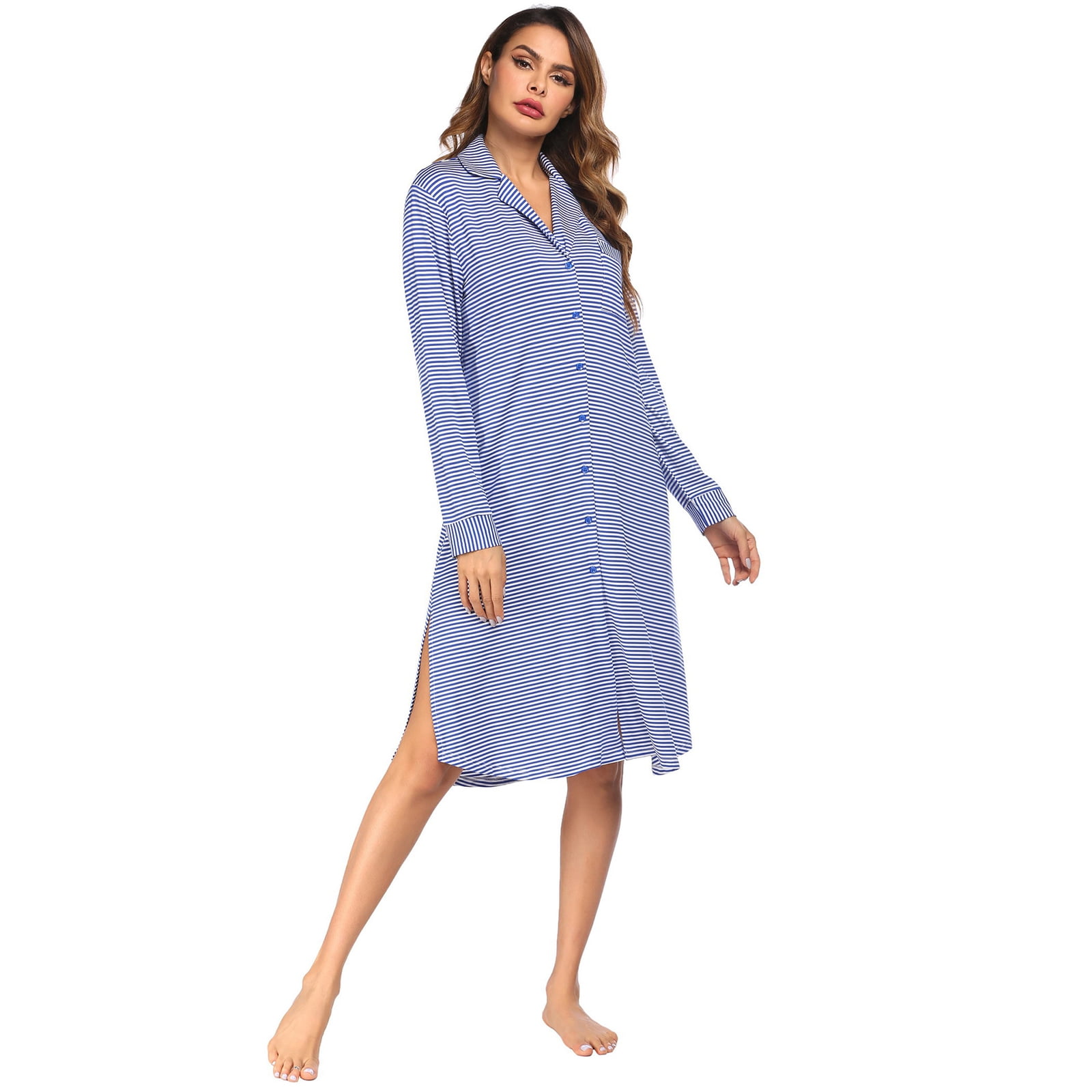 WBQ Women Sleepshirt Flannel Cotton Nightshirt Plaid Nightgowns Long ...