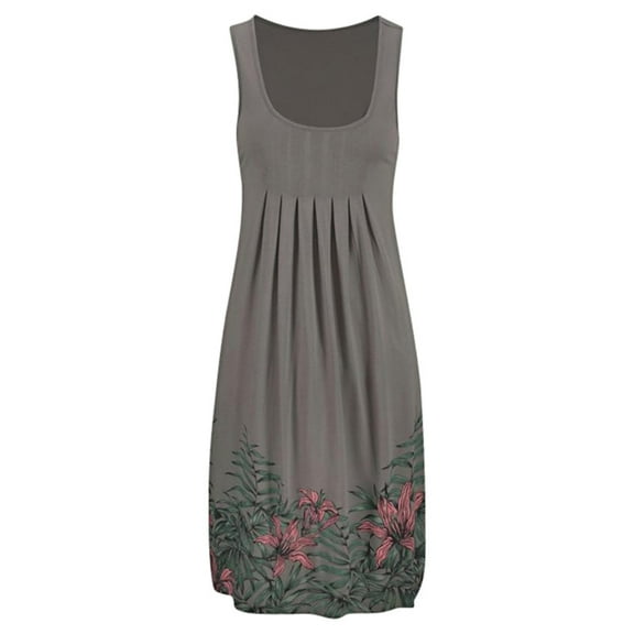 WBQ Women Summer Casual Sleeveless Midi Plain Pleated Tank Vest Dresses S-5XL