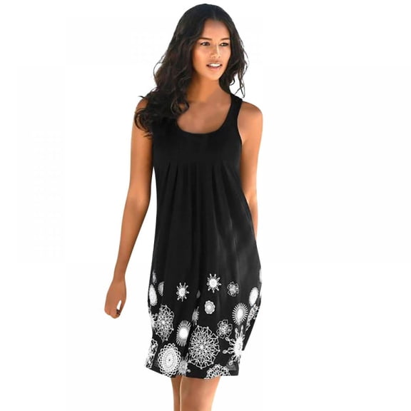WBQ Women Summer Loose Floral Print Pleated Sleeveless Midi Vest Sun Dresses for Beach Wedding Party Plus Size
