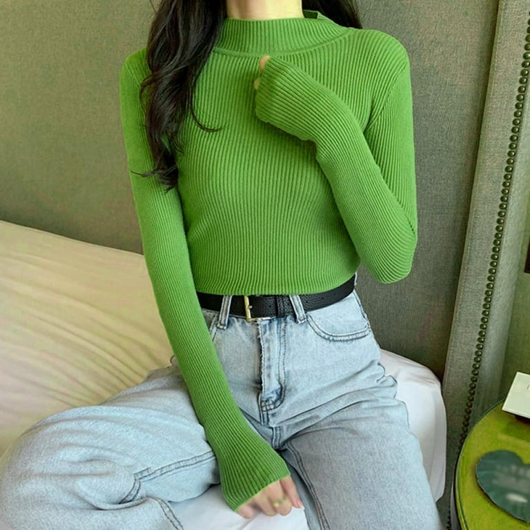 WBQ Women's Basic Mock Neck Long Sleeve Pullovers Tee Tops Slim