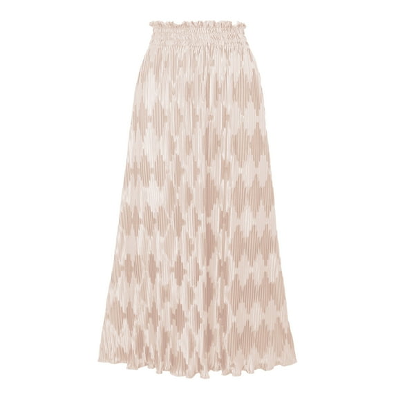 WBQ Women's Boho Elastic Waist Argyle Print Pleated Midi Skirt Pink Tag L/US 10