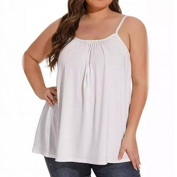 WBQ Women's Camisole Top with Built in Bra Flowy Pleated Tank Top Adjustable Spaghetti Straps Scoop Neck Cami Tank Top Loose Fit Summer Shirts S-6XL Regular&Plus Size Womens Padded Bra Tank Top