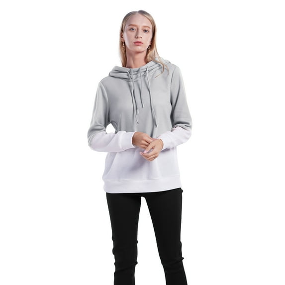 WBQ Women's Casual Hoodies Long Sleeve Color Block Patchwork Lightweight Pullover Tops Loose Sweatshirt Gray Tag XL/US 12