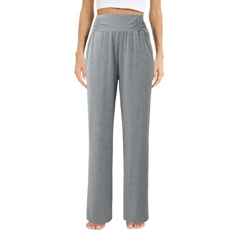 WBQ Women s Casual Long Pajama Lounge Pants Drawstring Sleepwear Regular Plus Size Gray Tag M US 8