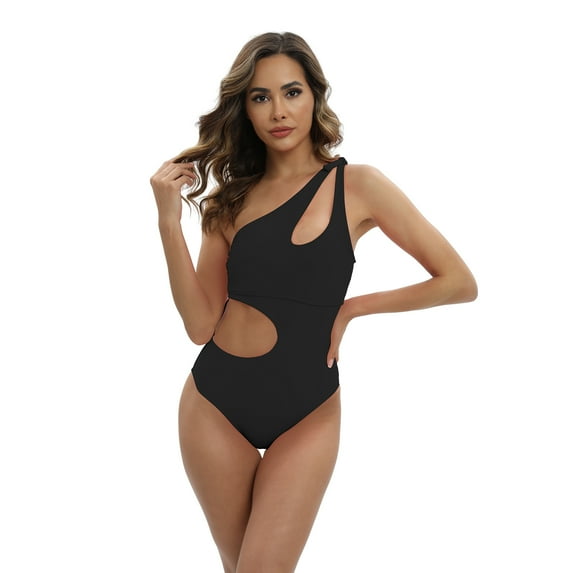 WBQ Women's Cutout One Piece Swimsuit One Shoulder Swimwear Lace Up Monokini Bathing Suits