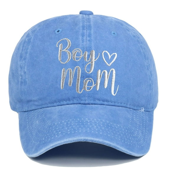 WBQ Women's Denim Cotton Baseball Cap, Embroidered Cat Mom Baseball Cap/ Embroidered Boy Mom Baseball Cap, Adjustable Vintage Washed Distressed Baseball Cap