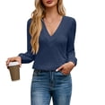 thumbnail image 1 of WBQ Women's Fall Blouses 2024 Fashion V Neck Tops Solid Color Ruched Loose Fit Blouses Trendy Tops, S-2XL, 1 of 8