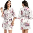 thumbnail image 1 of WBQ Women's Floral Short Satin Bridesmaid Robes Silky Bride Robes Getting Ready M-XXL Size, 1 of 6