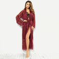 thumbnail image 1 of WBQ Women's Lace Satin Long Robes Mesh Sheer Bathrobe Kimono Long Bath Robe See Through Bride Wedding Party Sleepwear, 1 of 5