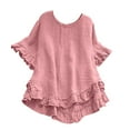 thumbnail image 1 of WBQ Women's Linen Tunic Tops Summer Ruffle Short Sleeve Crew Neck Loose Fit Blouse Flowy Solid Tunic Tops with Back Button Decor S-2XL, 1 of 3