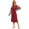 thumbnail image 1 of WBQ Women's Long Nightgown Sleepwear Long Sleeve Nightdress Round Neck Color Block Raglan Sleeve Nightshirt Loungewear Over the Knee Lounge Dress Plus Size Casual Loose Sleepdress, S-3XL, 1 of 8