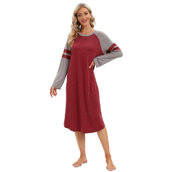 WBQ Women's Nightgown Long Sleeve Sleepshirt Soft Nightshirts O Neck Sleep Dress Loose Comfy Boyfriend Style Pajama Sleepwear
