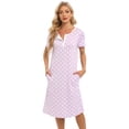 thumbnail image 1 of WBQ Women's Nightgown Short Sleeve Polka Dot Sleepshirts Spring Summer Loungewear House Dress with Pockets Soft Comfy Button Nightshirt Henley Nightdress, Purple S-XXL, 1 of 8