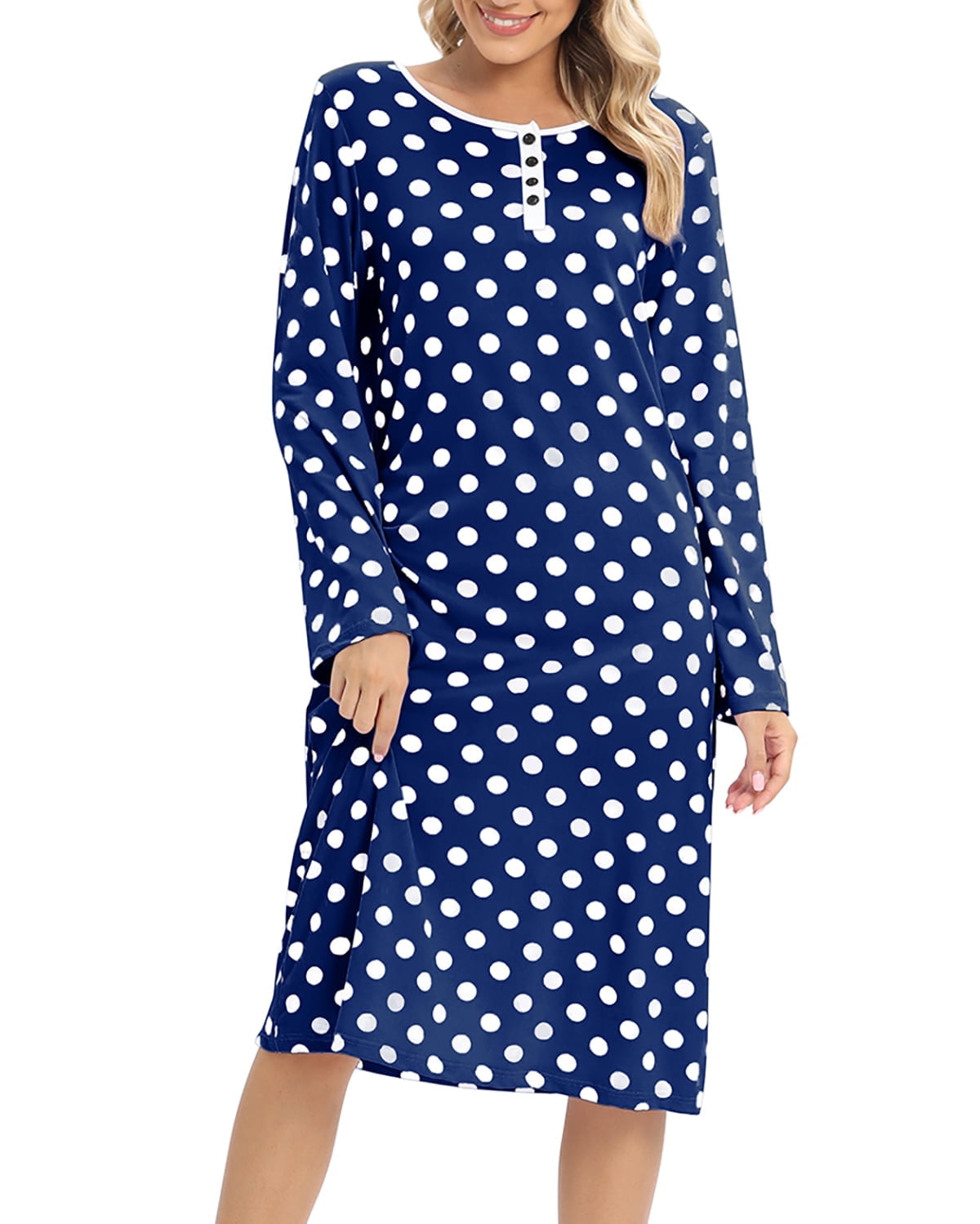 WBQ Women's Nightgown Sleepshirts Long Sleeve Comfy Nightshirt Crewneck ...