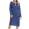 thumbnail image 1 of WBQ Women's Nightgown Sleepshirts Long Sleeve Comfy Nightshirt Crewneck Button Down Nightshirt Polka Dots Casual Mid-Length Sleepwear,Dark Blue S-XXL, 1 of 9