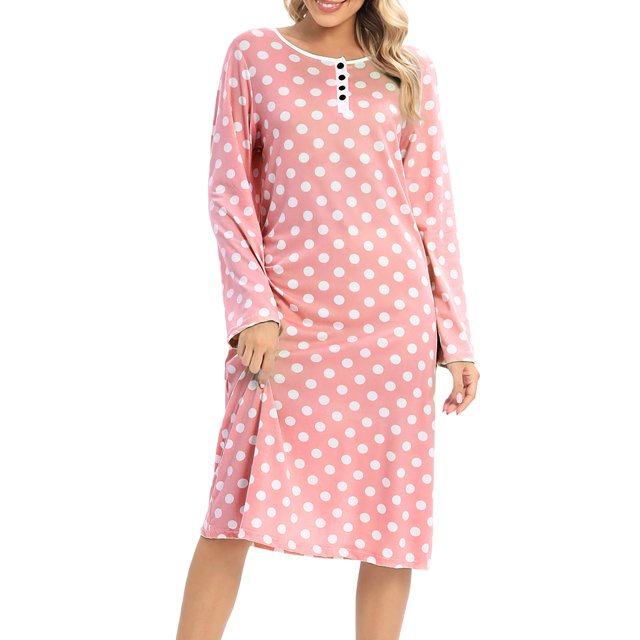 WBQ Women's Nightgown Sleepshirts Long Sleeve Comfy Nightshirt Crewneck ...