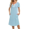 thumbnail image 1 of WBQ Women's Nightgown Sleepshirts Short Sleeve Button Down Nightshirt Crewneck Comfy Polka Dots Loungewear Casual Mid-Length Sleepwear,Blue XXL, 1 of 9