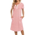 thumbnail image 1 of WBQ Women's Nightgown Sleepshirts Short Sleeve Button Down Nightshirt Crewneck Comfy Polka Dots Loungewear Casual Mid-Length Sleepwear,Pink XL, 1 of 9