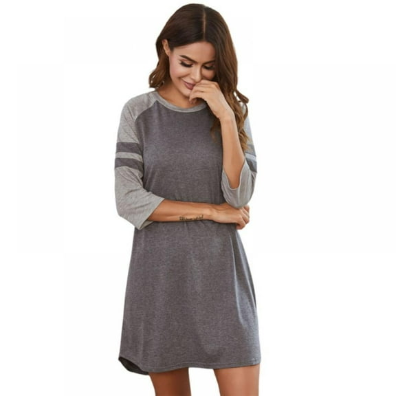 WBQ Women's Nightgown Soft Sleep Shirt Round Neck Short Raglan Sleeve Loungewear Loose Comfy NightShirts Gray Tag L/US 10