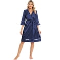 thumbnail image 1 of WBQ Women's Nightshirt Satin Sleepshirt 3/4 Sleeve Nightgown V Neck Sleepwea Blue S-2XL, 1 of 6