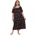 thumbnail image 1 of WBQ Women's Plus Size Nightgown Short Sleeves Duster Lounger Housewear Floral Print Pajamas Dress Black 2XL, 1 of 5