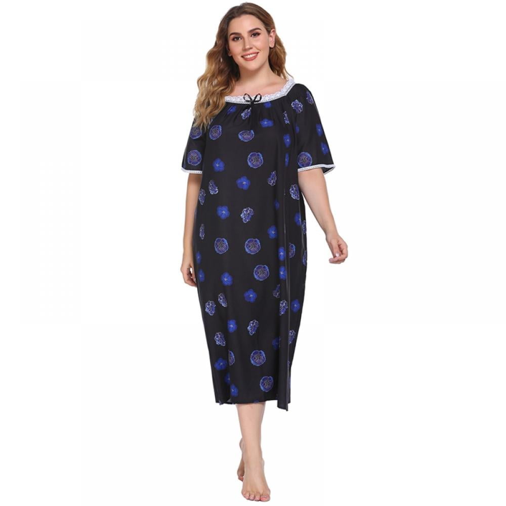 WBQ Women's Plus Size Nightgown Short Sleeves Duster Lounger Housewear ...