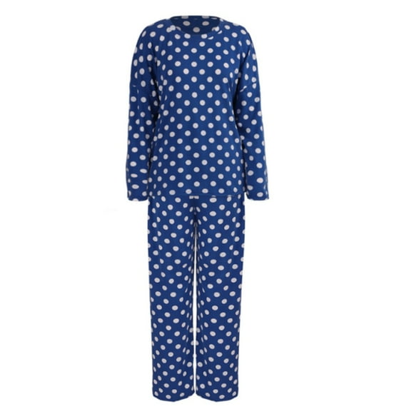 WBQ Women's Polka Dots Pajama Set Long Sleeve Sleepwear Crew Neck Pjs Suit Dark Blue Tag XXL/US 14