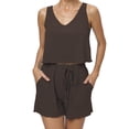 thumbnail image 1 of WBQ Women's Ribbed Loungewear Set Summer 2 Piece Outfits Matching Lounge Sleeveless V Neck Crop Tank Tops and Shorts Casual Pajamas Set with Pockets XS-XL, 1 of 7