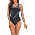 thumbnail image 1 of WBQ Women's Scoop Neck Sport One Piece Swimsuit Color Block Bathing Suits, 1 of 7