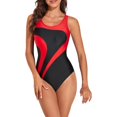 thumbnail image 1 of WBQ Women's Scoop Neck Sport One Piece Swimsuit Color Block Bathing Suits, 1 of 7