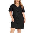 thumbnail image 1 of WBQ Women's Short Sleeve Plus Size Nightgown Sleepwear with Pockets, Lace V Neck Pullover Nightshirt Knee-Length Shirt Dress Pleated Front Loose Casual Nightdress Lounge House Dress, XL-4XL, 1 of 6