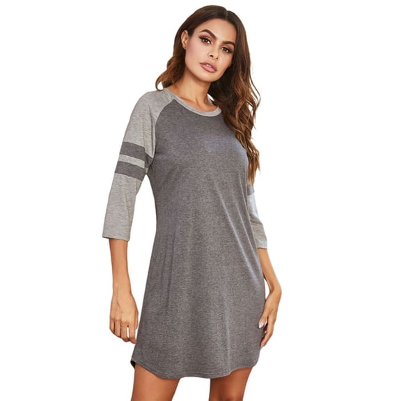 WBQ Women's Sleepshirt Soft Nightdress 3/4 Sleeve Night Shirt Round Neck Sleep Dress Loose Comfy Pajama S-XXL