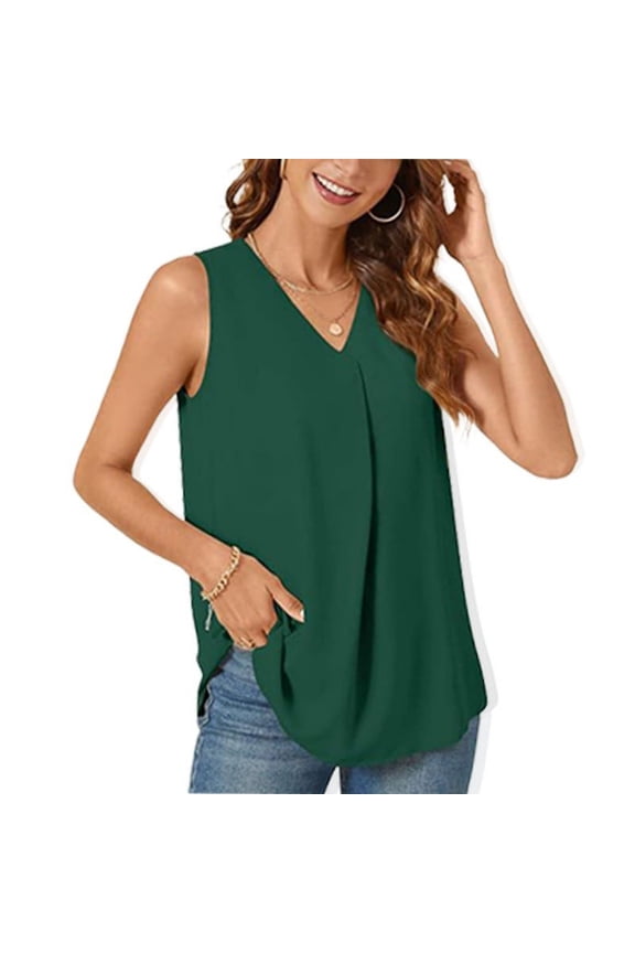 Women's Summer Sleeveless Chiffon Tank Tops Dressy Casual Blouse Loose V Neck Office Work Shirts, S-2XL