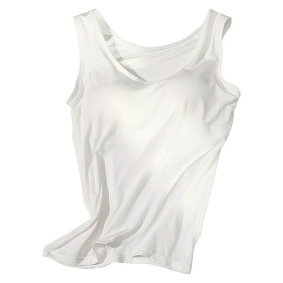 WBQ Women's Tank Top with Built in Bra Wide Shoulder Strap Camisoles Padded Bra Undershirt Basic Cami Tanks Sleeveless Summer Crop Tops for Workout Sleeping Traveling