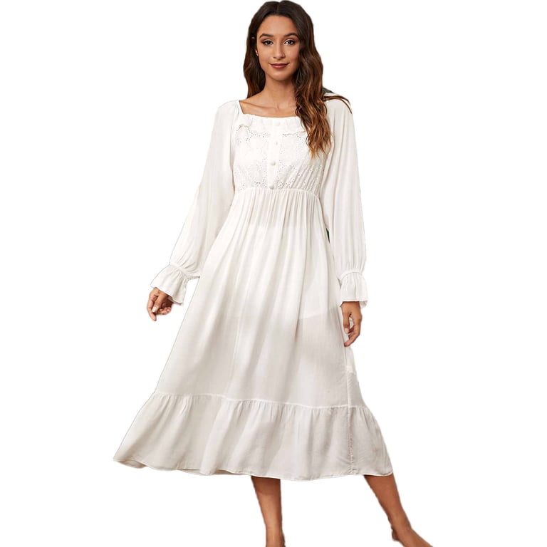 knee length dresses for ladies Beacall Embroidered Mini Dress White main image 1
