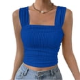 thumbnail image 1 of WBQ Women's Wide Strap Square Neck Crop Tank Tops Ribbed Texture Sleeveless Slim Fit Cami Shirts Backless Going Out Tops S-2XL, 1 of 6