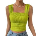 thumbnail image 1 of WBQ Women's Wide Strap Square Neck Crop Tank Tops Ribbed Texture Sleeveless Slim Fit Cami Shirts Backless Going Out Tops S-2XL, 1 of 6