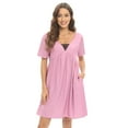 thumbnail image 1 of WBQ Womens Cotton Nightgown Short Sleeve Sleepwear Pleated Nightshirt V Neck Soft Nighdress Casual Flare Sleep Dress, 1 of 7